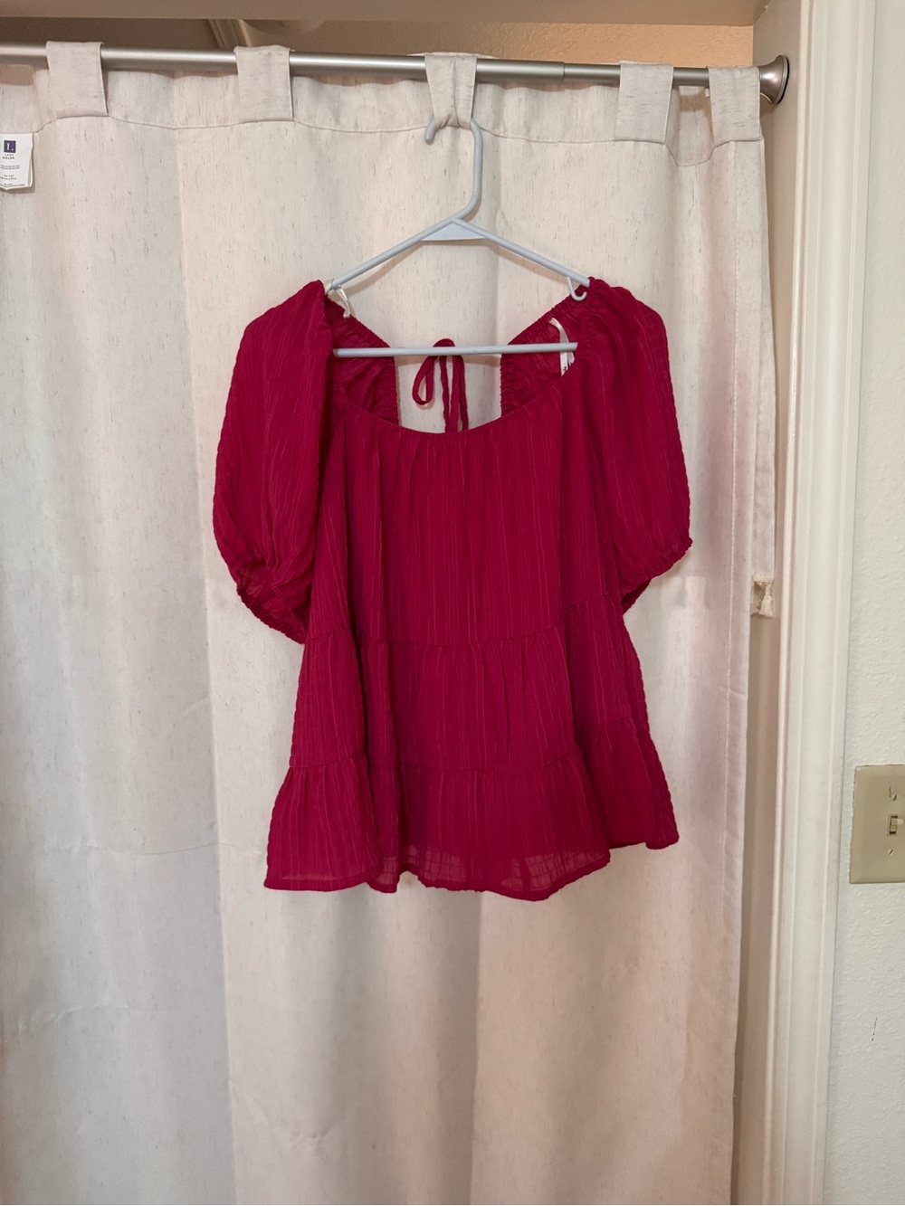 Women's Tie-Back Peasant Blouse in Deep Pink